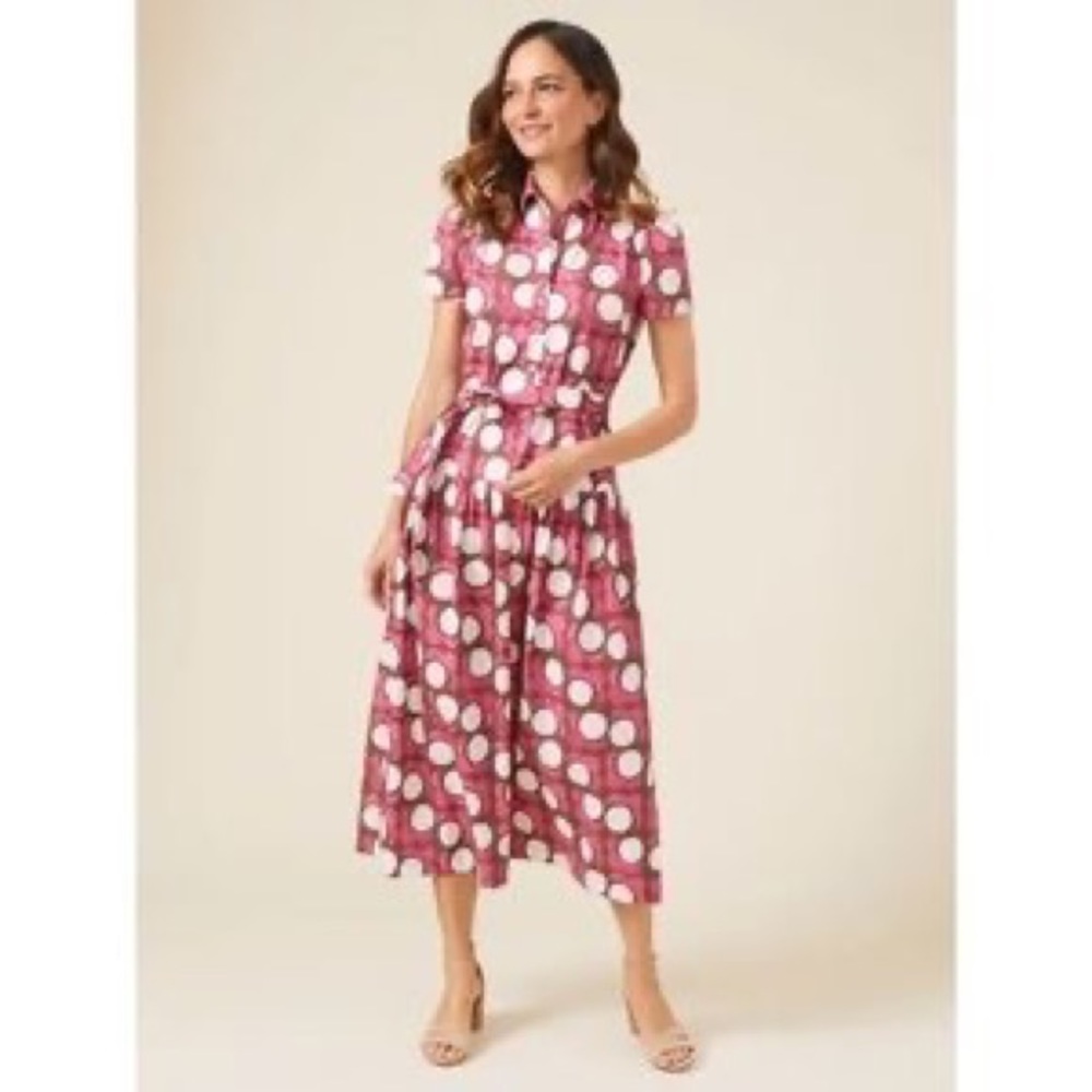 J. McLaughlin Pink Polka Dot Maxi Shirt Dress - Picture 3 of 16